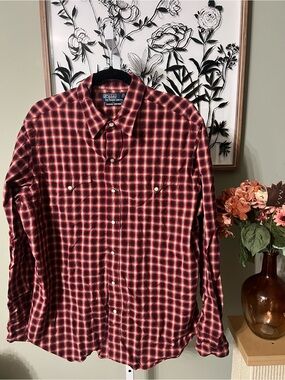Polo Ralph Lauren Classic Western Plaid Long Sleeve Pearl Snap Shirt Size L